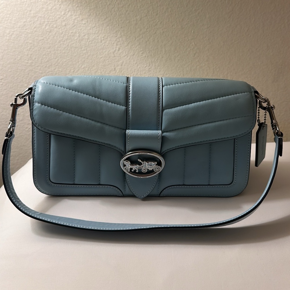 Coach Light Blue Quilted Leather Shoulder Bag